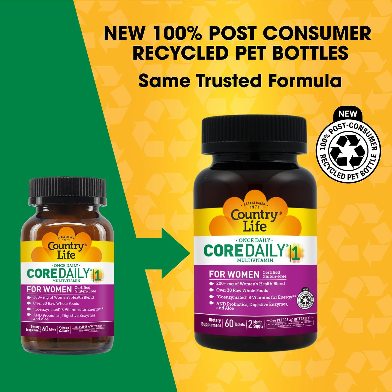 Country Life Women’s Core 1 Multivitamínico Diario para Mujeres con Hierro, Arándano Rojo, Probióticos y Enzimas Digestivas, 60 Comprimidos