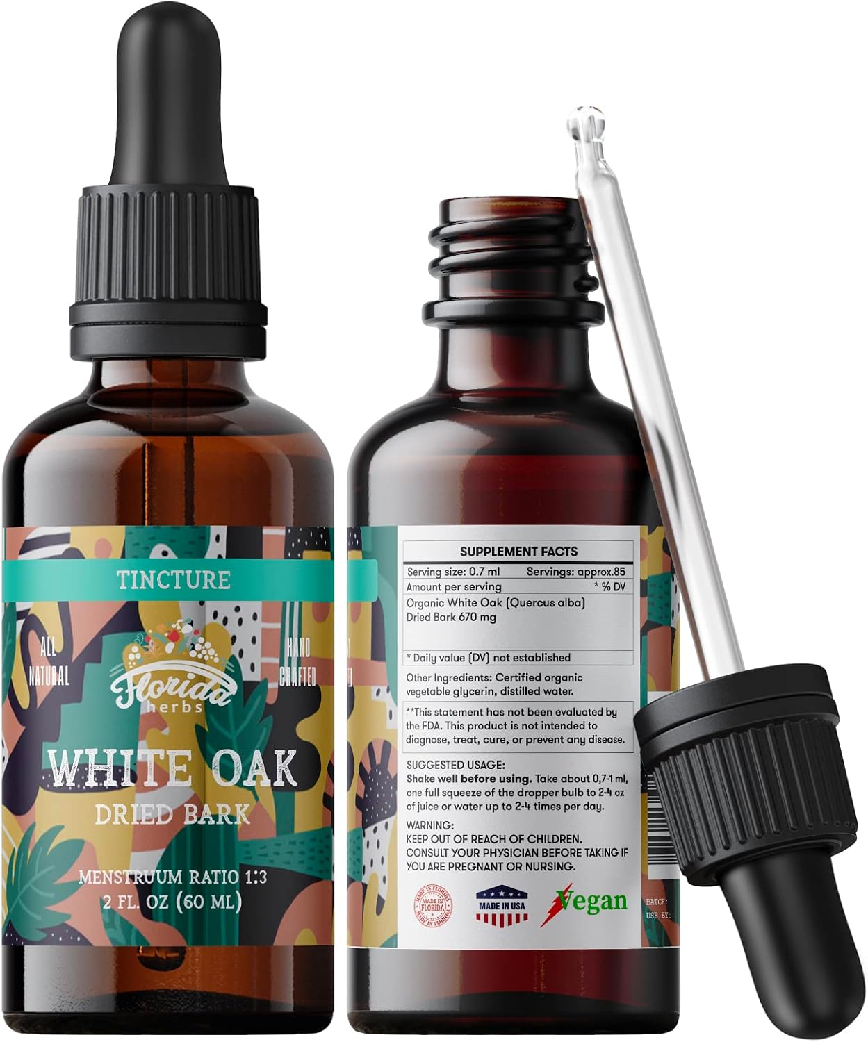 Tintura de Roble Blanco, Extracto Orgánico de Roble Blanco (Quercus alba) Corteza Seca, 2 Oz, 670 mg