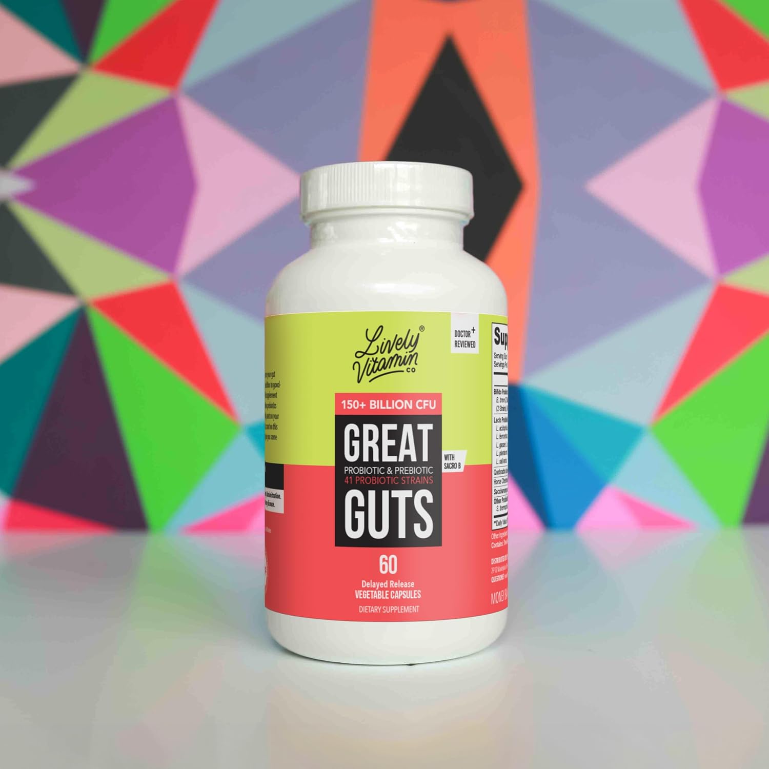 LIVELY VITAMIN CO. Great Guts Probiotic - 25 Billion CFU - Equilibrio Intestinal - 90 Cápsulas