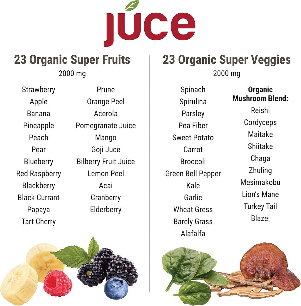 Juce Original Formula - Complemento Orgánico de Superfrutas y Verduras - 23 Frutas y 23 Verduras - 180 Cápsulas - Terra Kai Organics