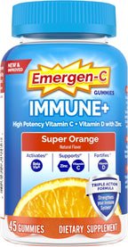 Emergen-C Immune+ Triple Action Gominolas de Apoyo Inmunitario, con BetaVia, 750 mg de Vitamina C, Vitaminas B, Vitamina D y Antioxidantes, Sabor Super Naranja - 45 Unidades