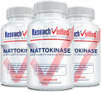 Research Verified Nattokinasa - 4000 FU - Apoyo Circulatorio - BioPerine, Sin Vitamina K2 - 60 Cápsulas - Pack de 3