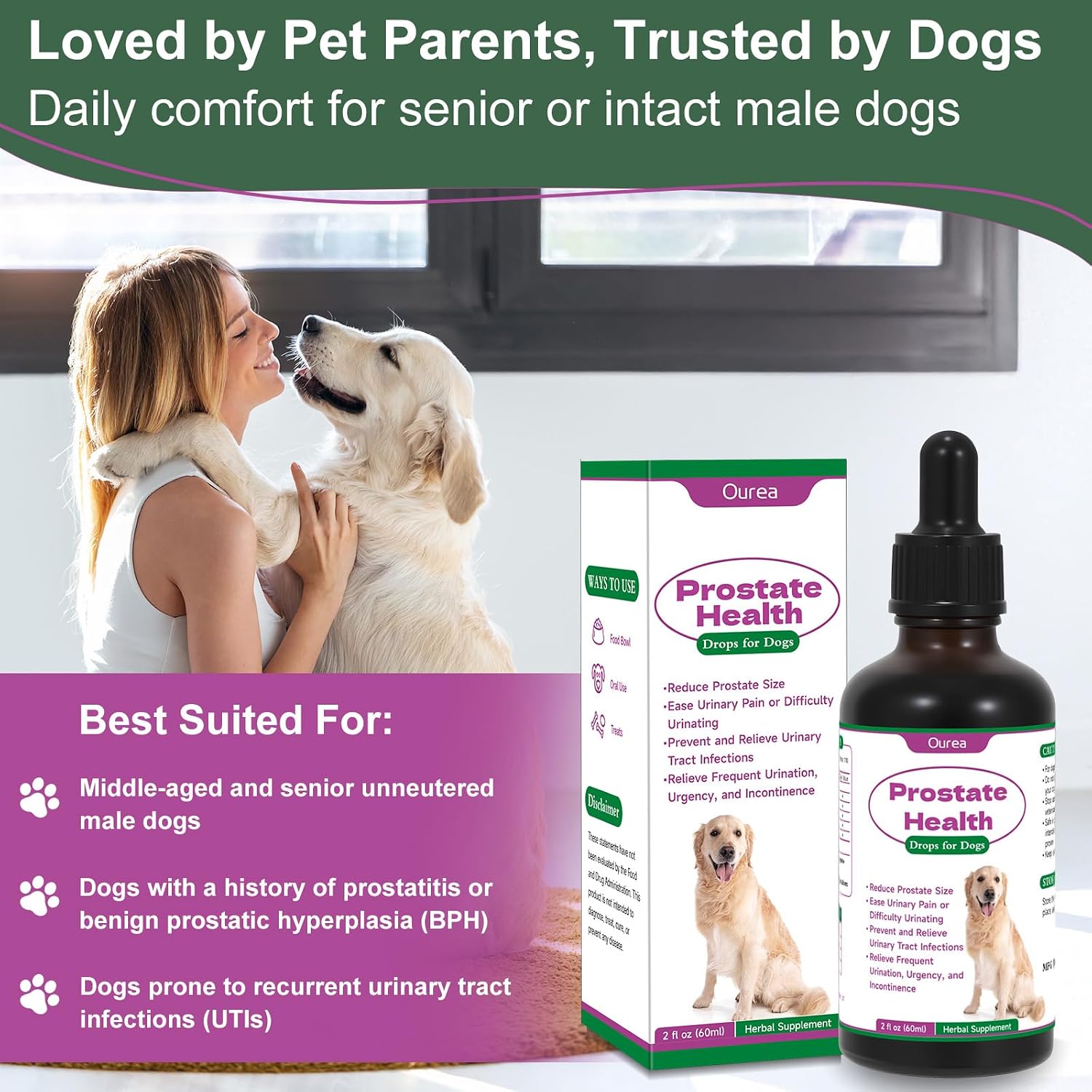 Ourea Gotas Prostáticas para Perros - Suplemento Herbal Líquido