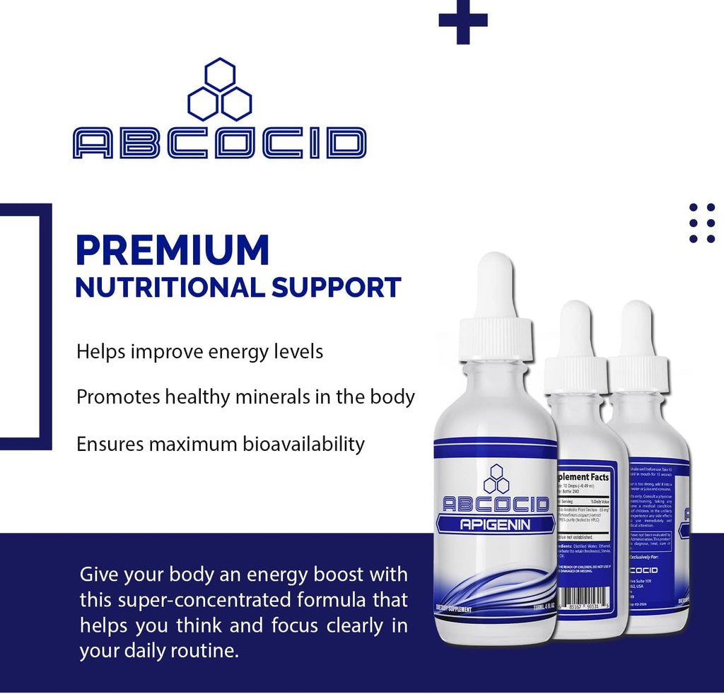 Apigenina 65 mg Líquido - 240 Dosis - Suplemento de Flavonoides - ABCOCID