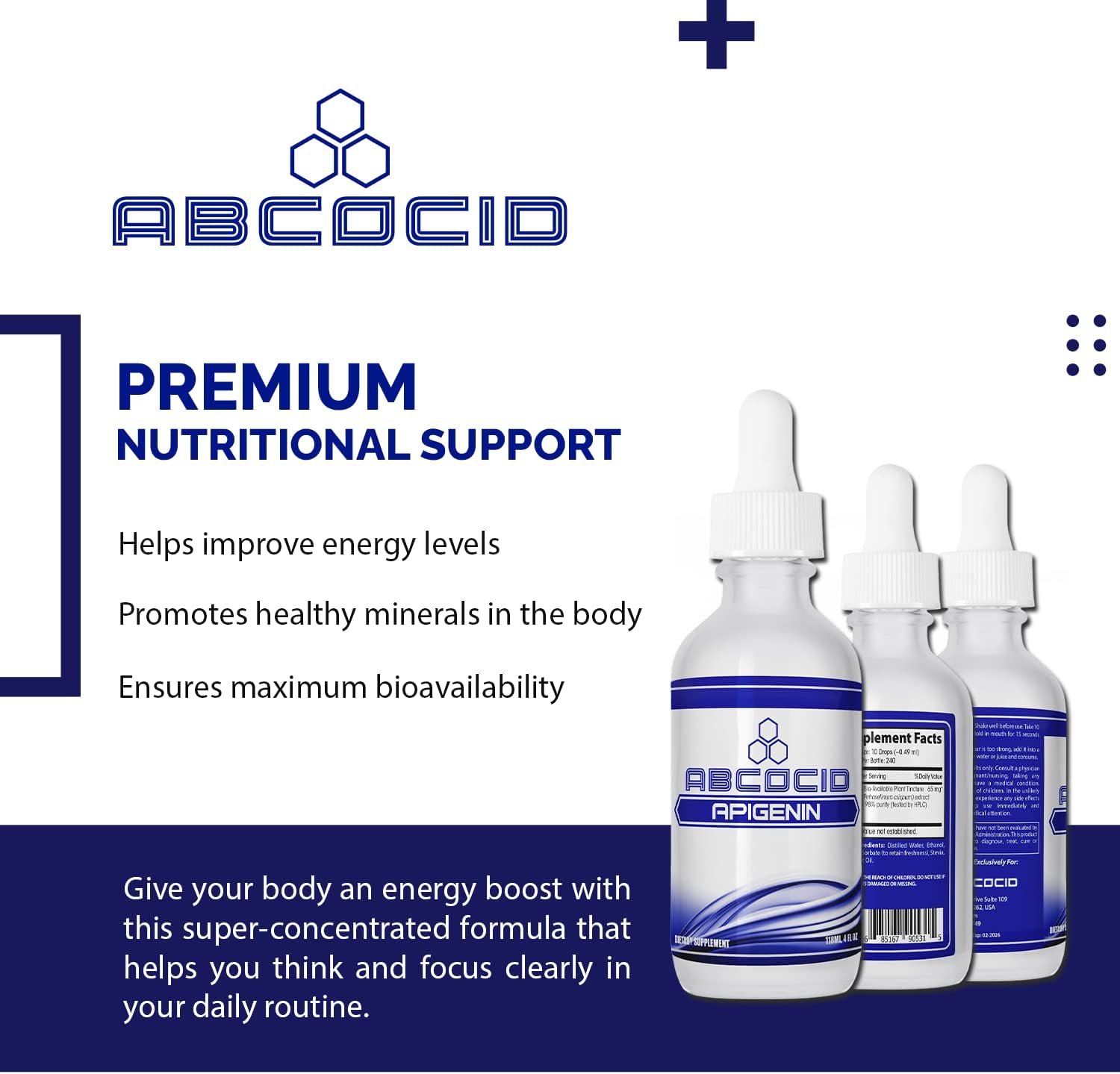 Apigenina 65 mg Líquido - 240 Dosis - Suplemento de Flavonoides - ABCOCID