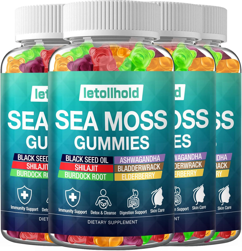 Sea Moss Gummies con Ashwagandha, Bladderwrack y Burdock Root - 60 Gominolas Veganas (2 Envases)