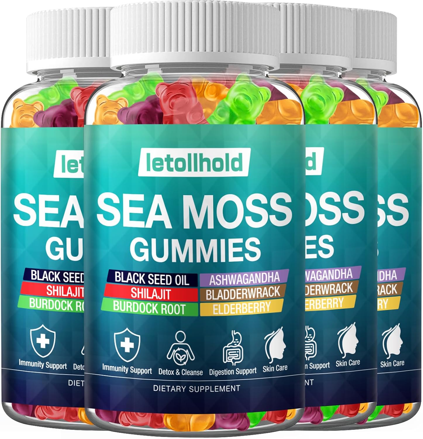 Sea Moss Gummies con Ashwagandha, Bladderwrack y Burdock Root - 60 Gominolas Veganas (2 Envases)