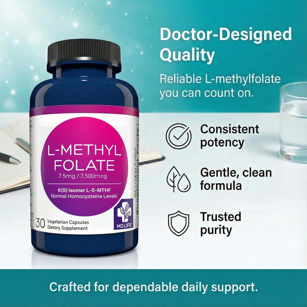 MD Life L-Metilfolato 7.5 mg - 30 Cápsulas - Complemento Alimenticio de Folato Activo
