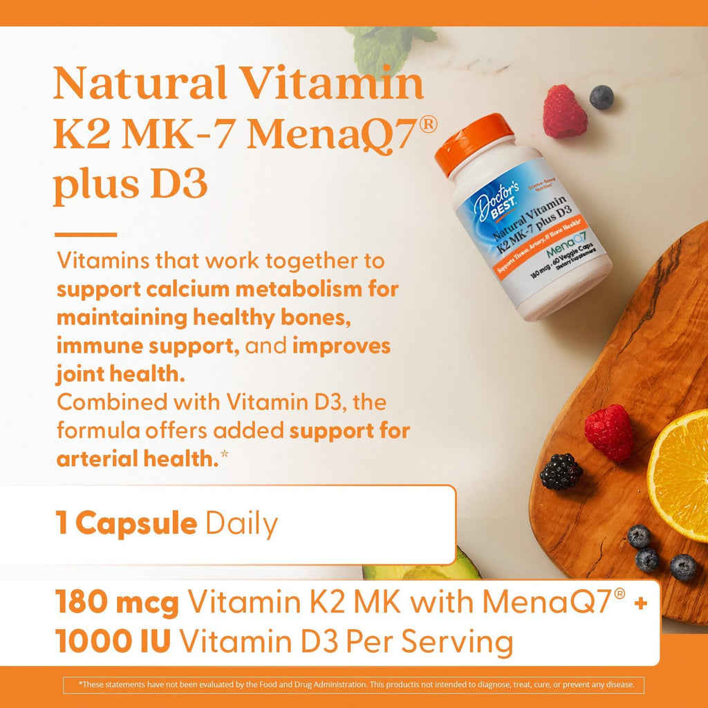 Doctor's Best Vitamina D3 y K2 MK-7 (MenaQ7) - 60 Cápsulas Veganas