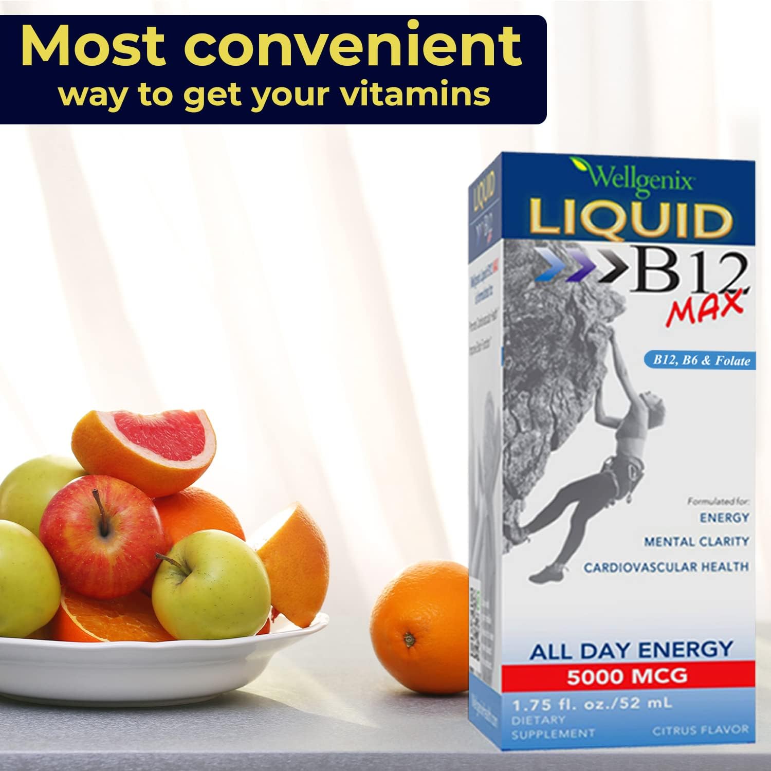 Wellgenix B12 Max Líquido - Vitamina B6, B12 y Folato - Alta Absorción - Salud Cardiovascular, Claridad Mental, Aumento de Energía y Pérdida de Peso - 1,75 oz, 2 Pack