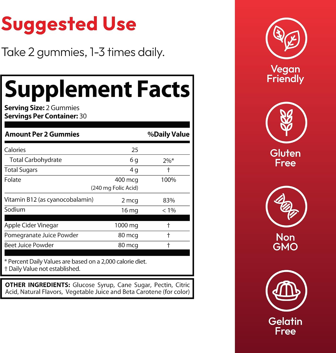 Justified Laboratories Vital Grow XL Gominolas de Vinagre de Manzana con Vitamina B12 - 1000 mg - Pack de 5 (150 porciones)
