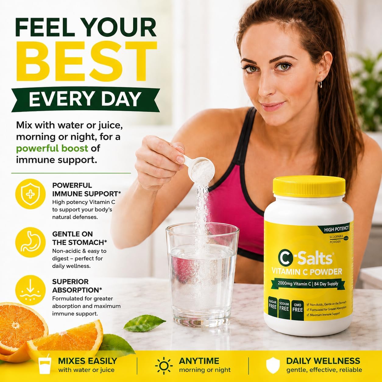 C-Salts Buffered Vitamin C Powder - Vitamina C en Polvo Orgánica, Suave para el Estómago, 84 Dosis (Lemon Lime, 227g)