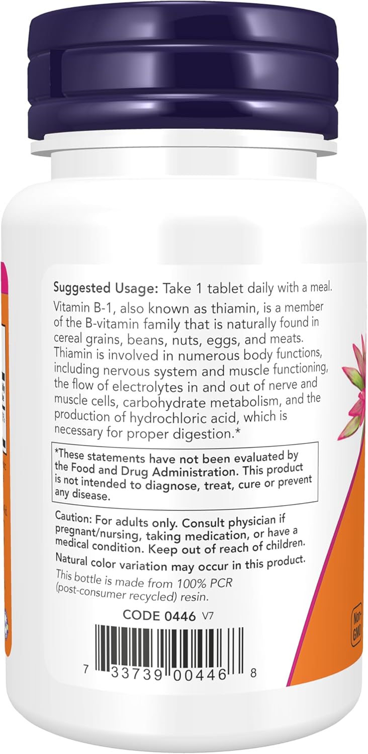 NOW Foods Vitamina B-1 (Tiamina) 100 mg - 100 Comprimidos