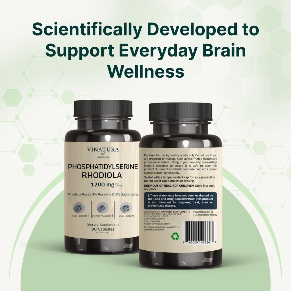 VINATURA Fosfatidilserina 1200 mg con Rhodiola Rosea - 90 Cápsulas (30 dosis)