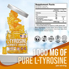 Joyli L-Tirosina Gominolas 1000 mg - Complemento de L-Tirosina para Calma y Concentración - 500 mg por Gominola - Vegano, Sin Gluten