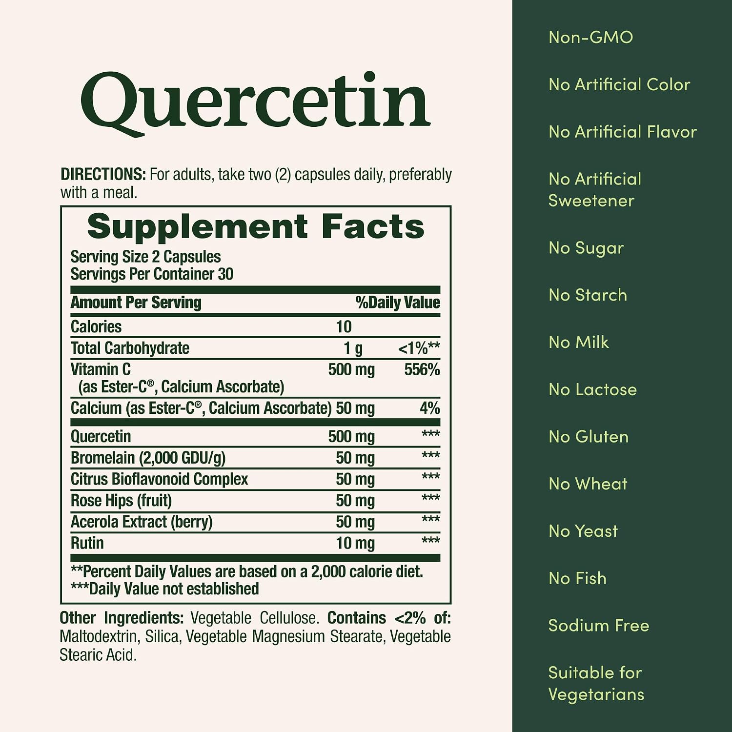 Nature's Bounty Quercetin 500 mg con Vitamina C, Escaramujo y Rutina, 60 comprimidos