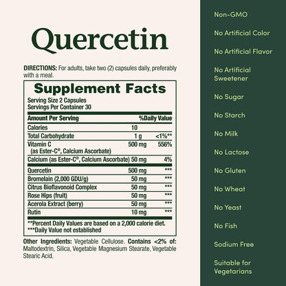 Nature's Bounty Quercetin 500 mg con Vitamina C, Escaramujo y Rutina, 60 comprimidos – Image 4