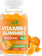 Vitamin C Gummies 1000mg – Multivitamínico masticable para adultos y niños con Zinc – Sabor naranja natural – Sin gluten, sin OGM, vegetariano – 60 gominolas