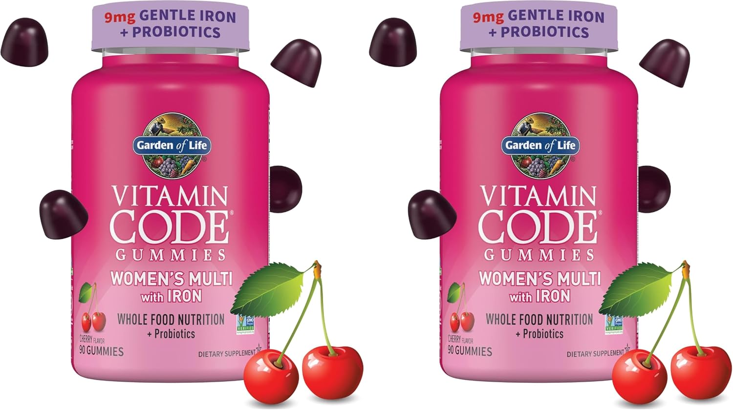 Garden of Life Vitamin Code Gominolas Multivitamínicas para Mujeres con Hierro y Probióticos, Sabor Cereza, 90 Gominolas