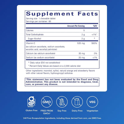 Pure Encapsulations Vitamin C Chewables | 60 – ¿Contiene azúcar? No, no contiene azúcares añadidos. Su sabor dulce – Image 2