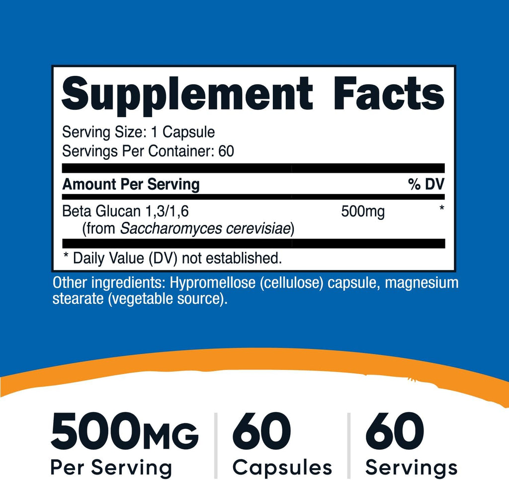 Nutricost Beta Glucan 500mg 1,3/1,6 D-Glucan, 60 Cápsulas Vegetarianas