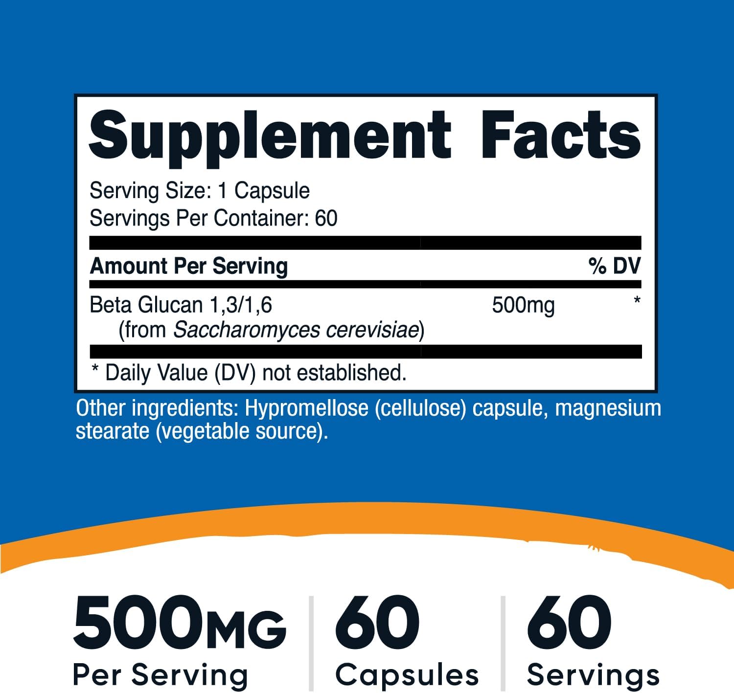 Nutricost Beta Glucan 500mg 1,3/1,6 D-Glucan, 60 Cápsulas Vegetarianas
