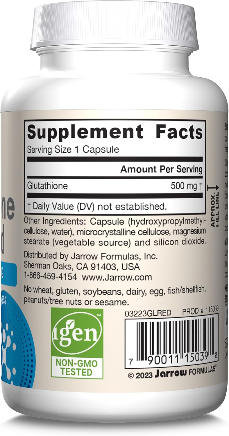 Jarrow Formulas Glutatión Reducido 500 mg – 60 Cápsulas Veganas