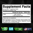 Vitabod Ácido Fólico 1 mg (1000 mcg) - 500 Comprimidos Veganos