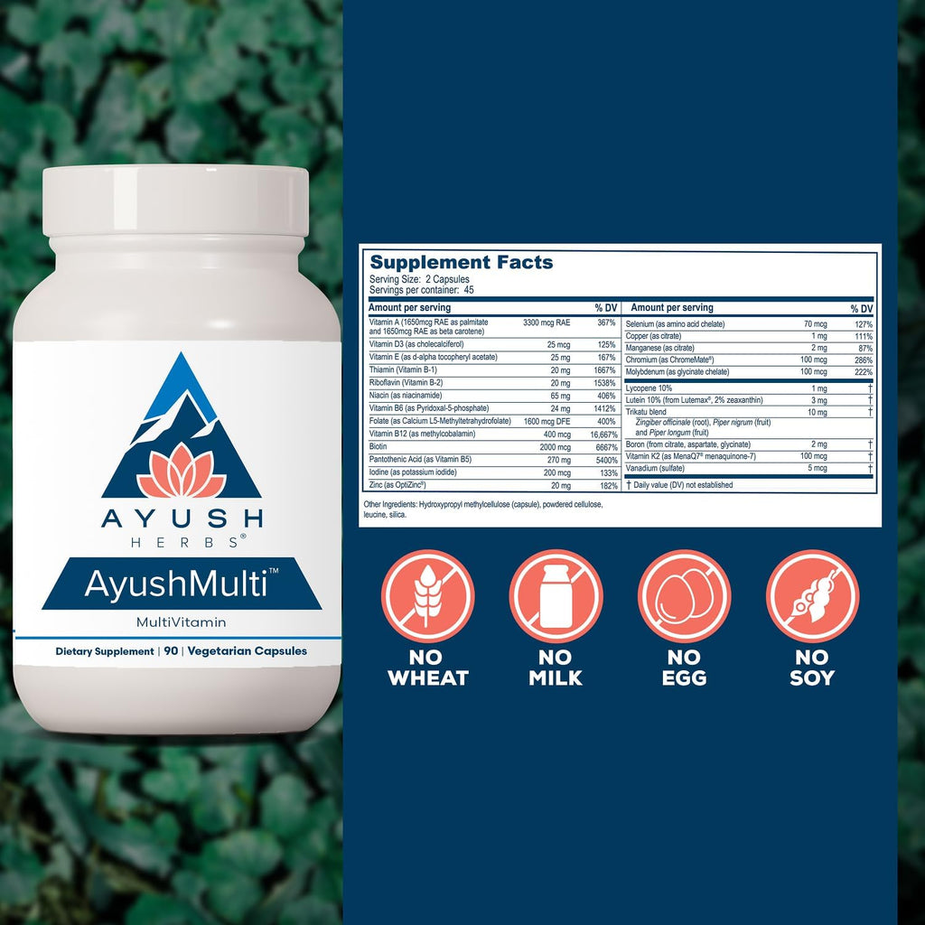 Ayush Multi - Multivitamínico con Yodo y Zinc para Hombres y Mujeres, 90 Cápsulas