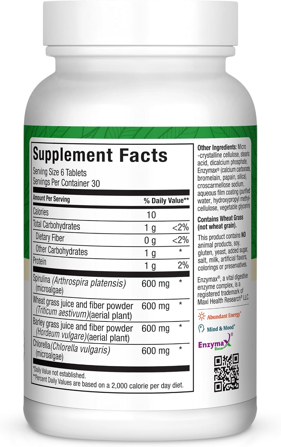 Maxi Health Super Greens Cápsulas – 180 Comprimidos con Espirulina, Trigo, Cebada y Chlorella