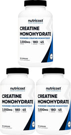 Nutricost Creatine Monohydrate 3000mg, 180 Cápsulas (750mg por Cápsula) - Sin Gluten, No GMO