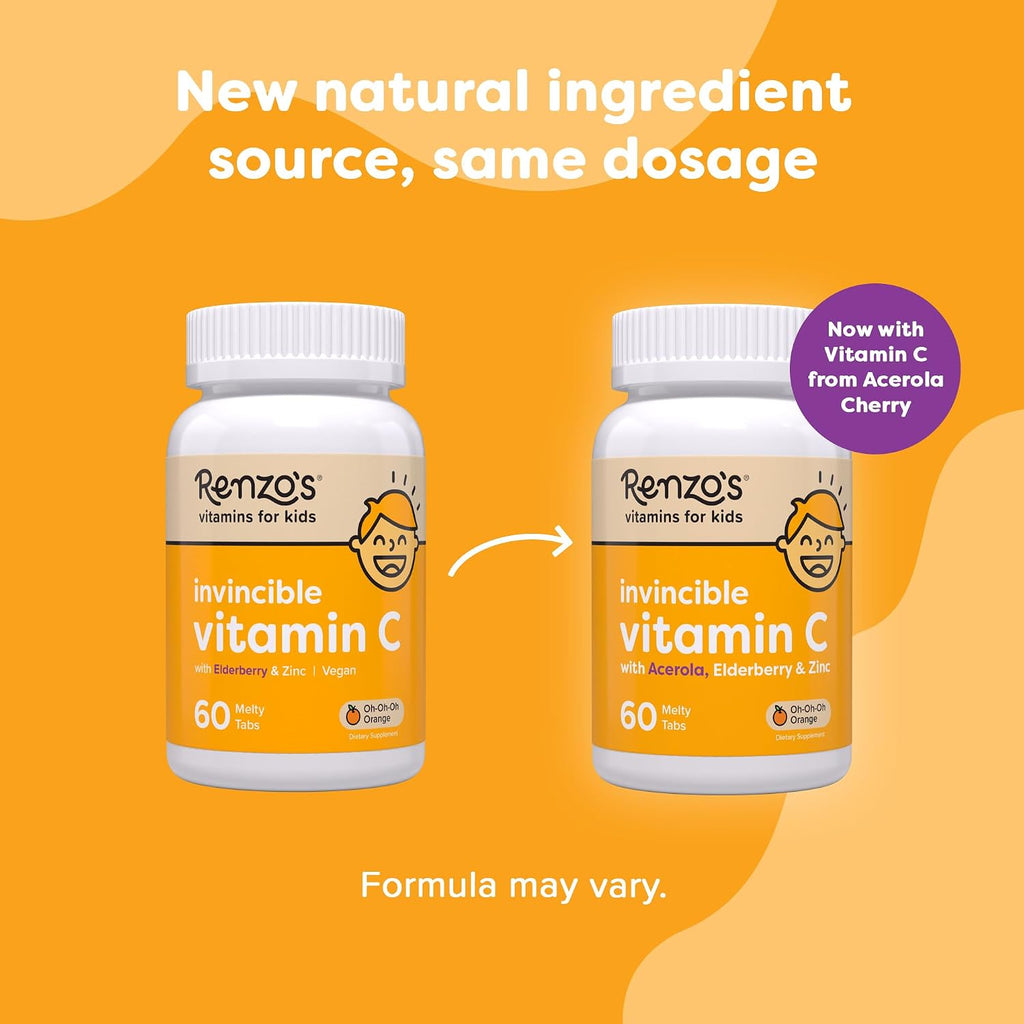Renzo's Invincible Kids Vitamin C con Saúco y Zinc - 60 comprimidos bucodispersables
