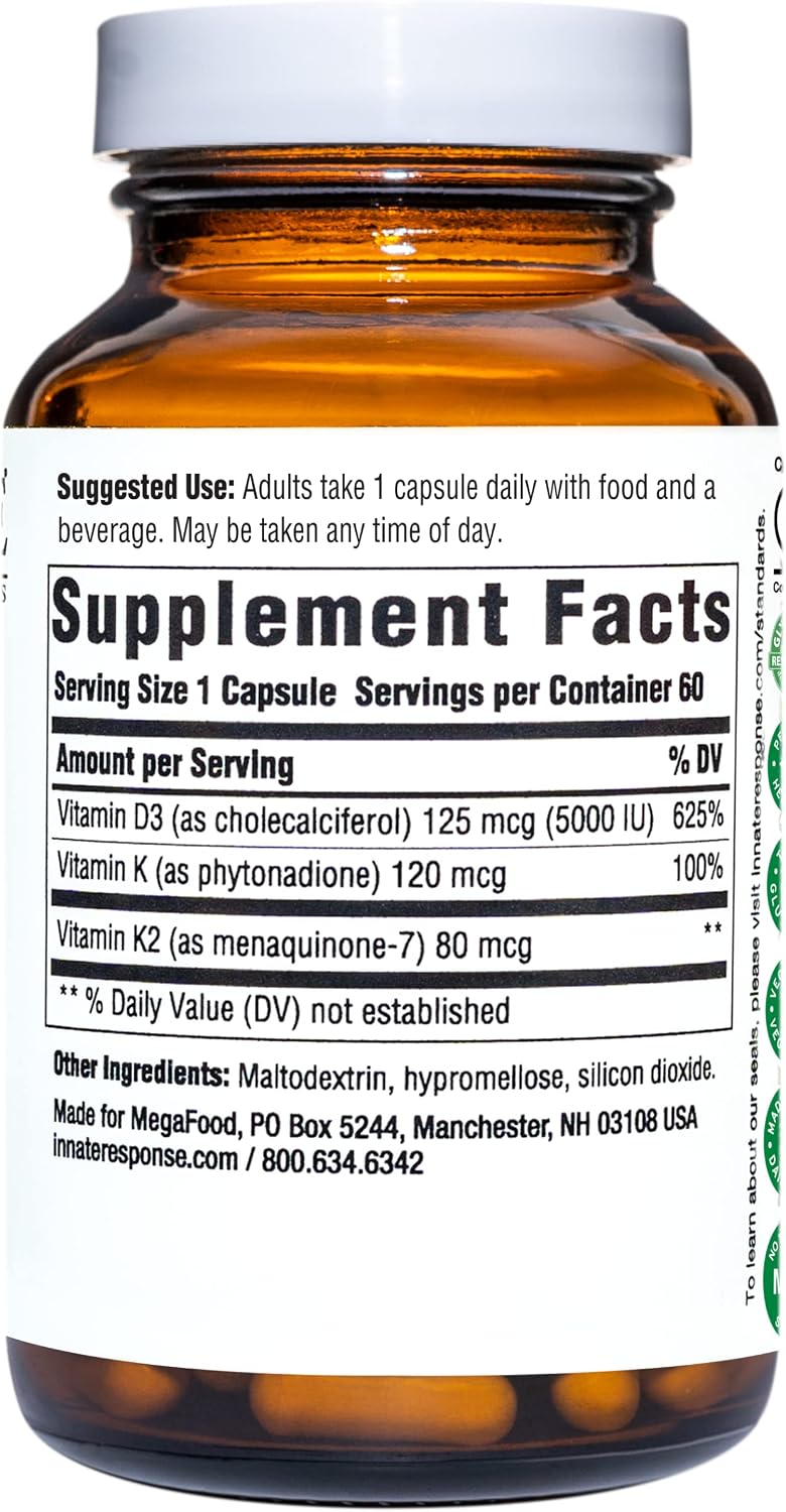 INNATE Response Formulas Vitamina D3 5000 UI con K2 y K1 – 60 Cápsulas Vegetarianas