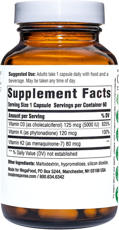 INNATE Response Formulas Vitamina D3 5000 UI – Vitamina K: contribuye a la coagulación sanguínea normal y al – Image 2