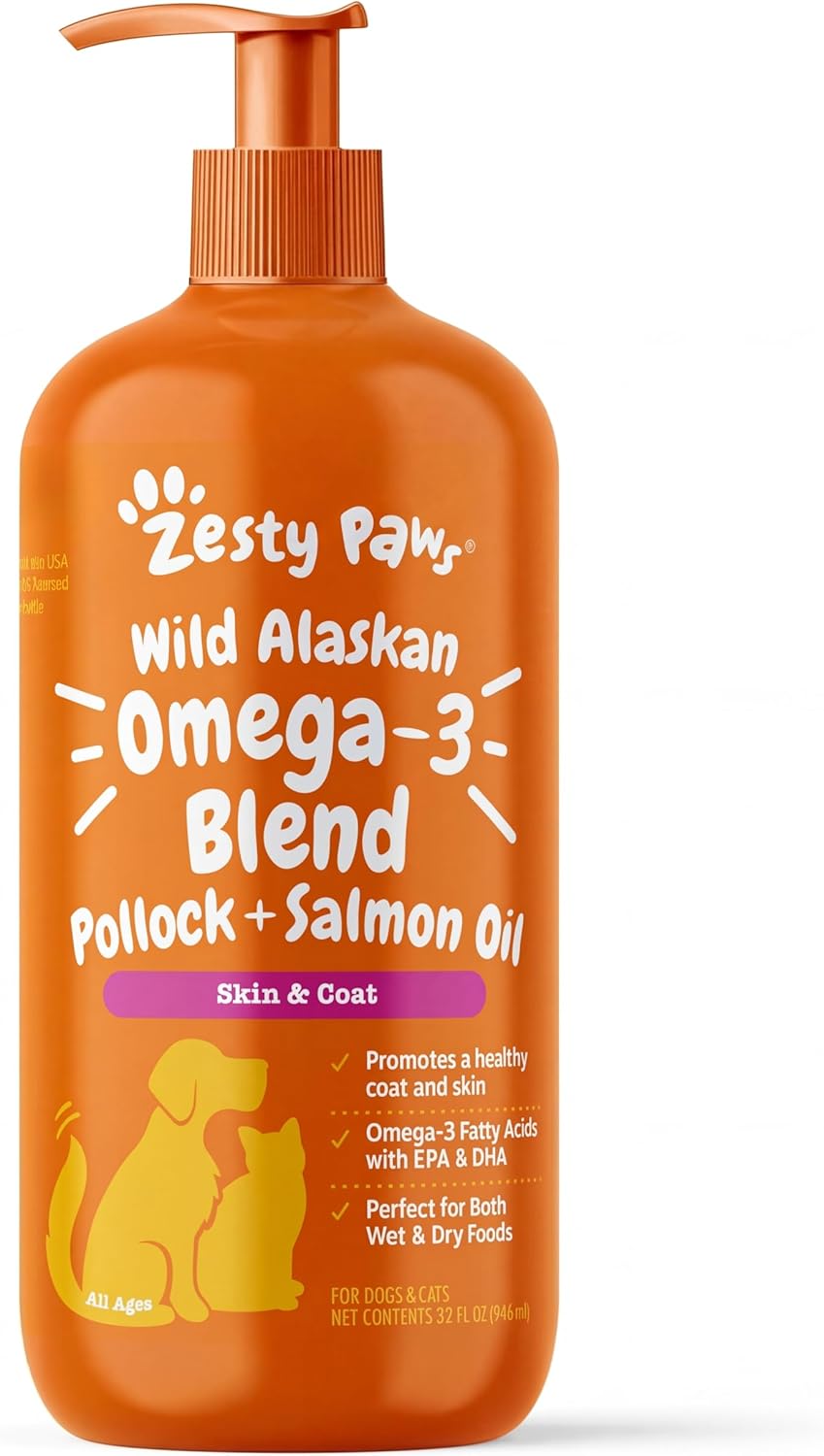 Zesty Paws Omega-3 Blend Aceite de Salmón y Pollock para Perros y Gatos - 241 ml