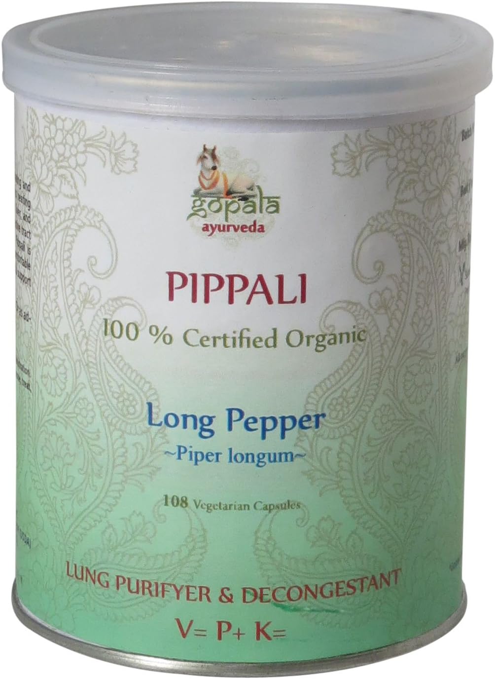 Pippali Capsules (Piper longum) - USDA Certified Organic - 108 Capsules of 500 mg