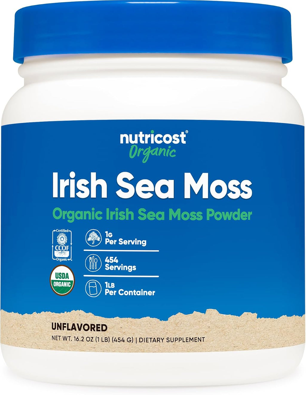 Polvo de Musgo Marino Orgánico Nutricost (453 g) - Sin Gluten, No GMO, Vegetariano