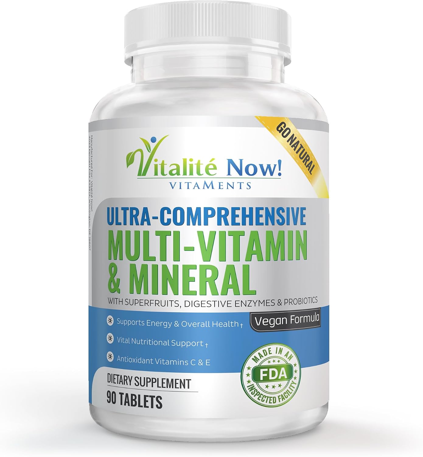 Vitalité Now! Multivitamínico Vegano Completo con Superalimentos, Hierbas, Verduras y Frutas Rojas - 90 Comprimidos