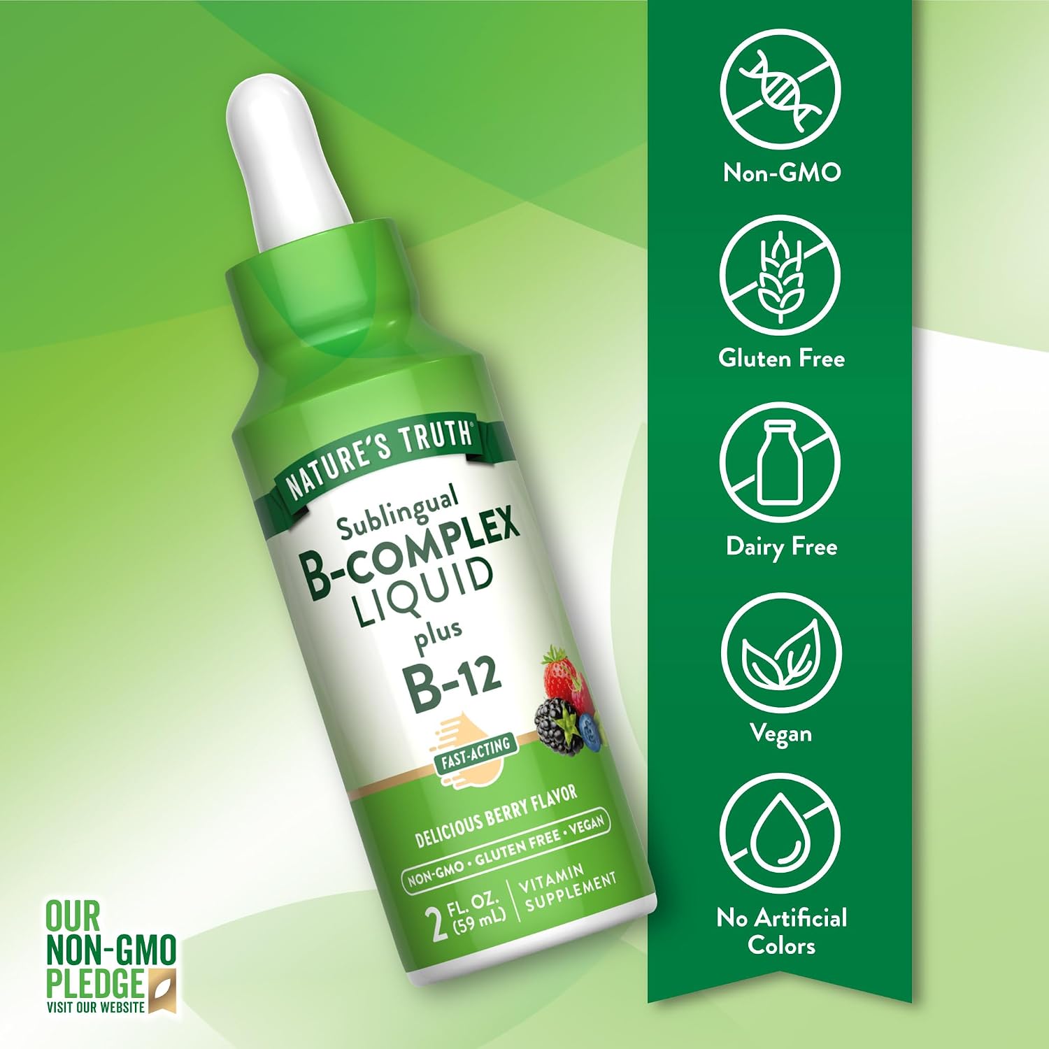 Nature's Truth Complejo B Sublingual con B12 - 59 ml - Sabor a Bayas