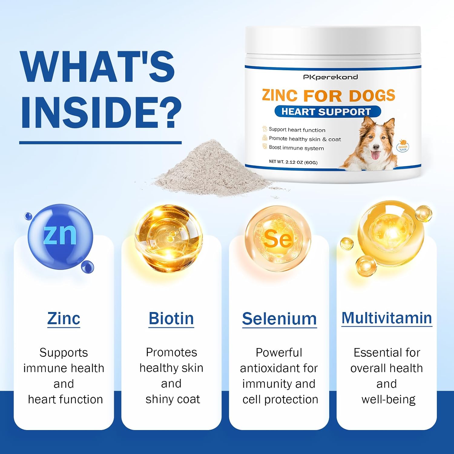 Zinc para Perros - Suplemento de Apoyo Cardíaco, Piel y Pelaje, Función Inmune con Biotina, Selenio y Vitaminas