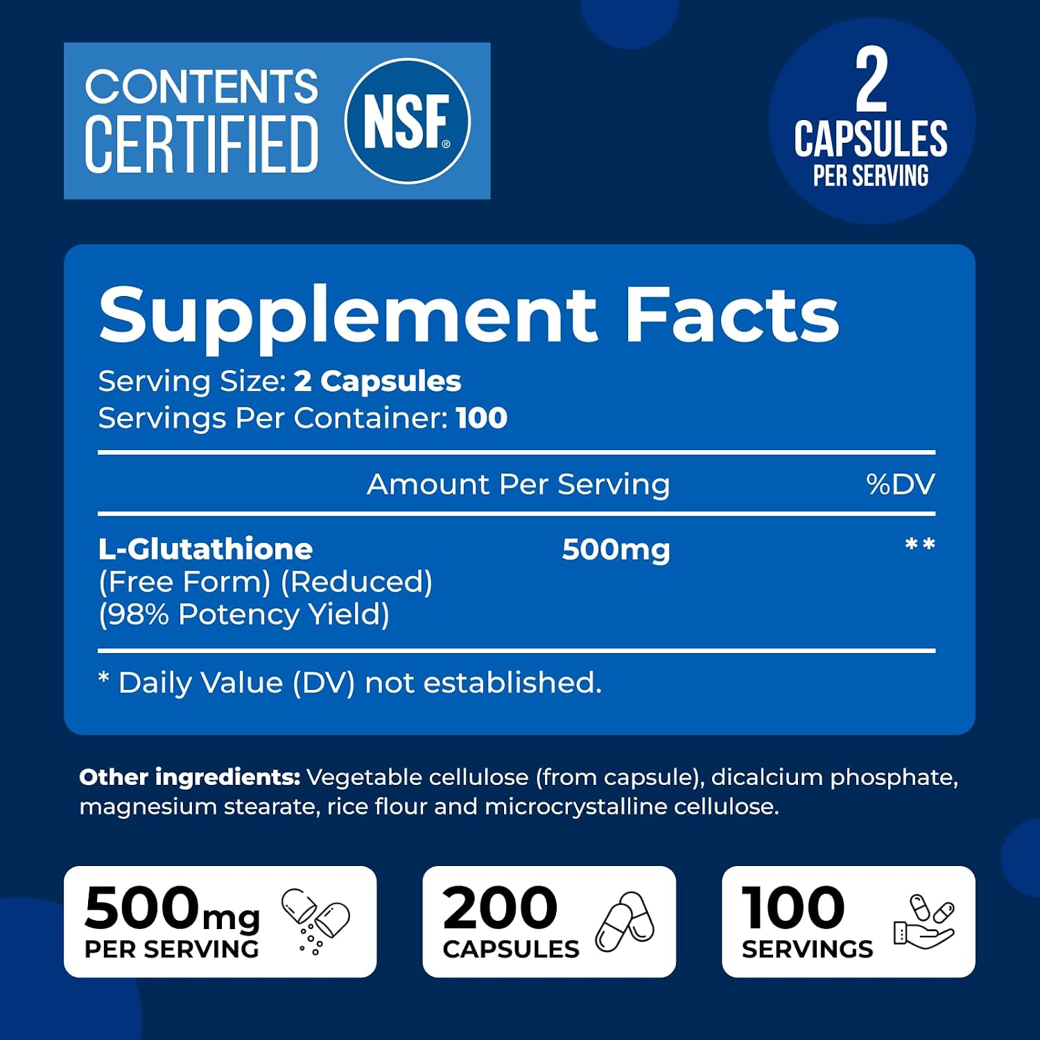 We Like Vitamins | Glutatión 500mg | 200 Cápsulas | Certificado NSF