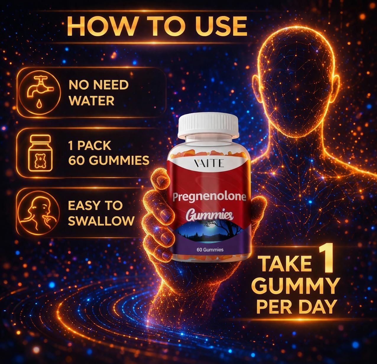 Pregnenolona 100 mg + Glicina - Suplemento para la Memoria y Equilibrio Hormonal - 60 Gomitas Veganas