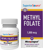 Superior Source Methylfolate 1,000 mcg - Folate Supplement for Women and Men - Active Methylfolate for Nervous System and Red Blood Cells - 60 Quick Dissolve Sublingual Tablets
