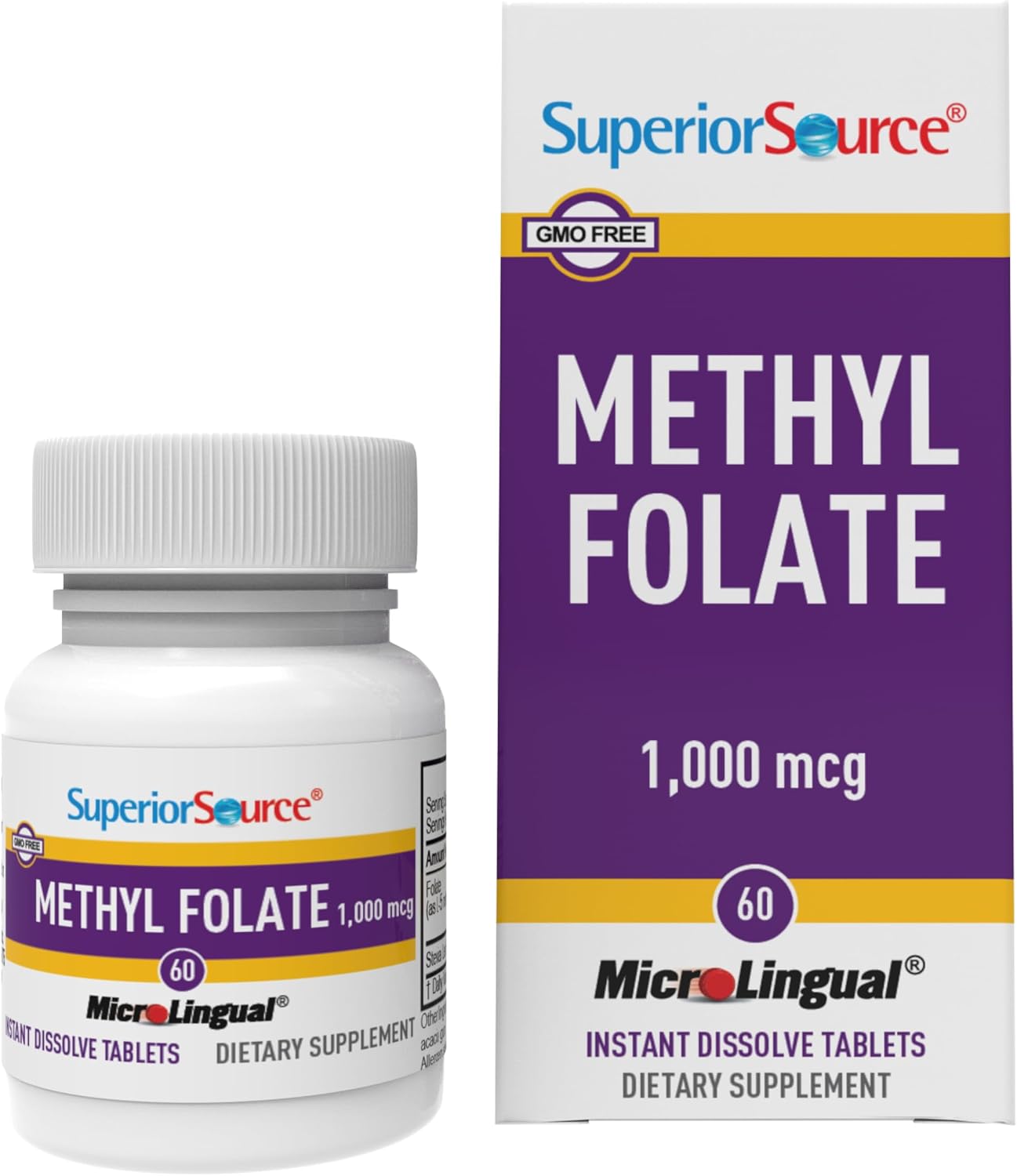Superior Source Methylfolate 1,000 mcg - Folate Supplement for Women and Men - Active Methylfolate for Nervous System and Red Blood Cells - 60 Quick Dissolve Sublingual Tablets