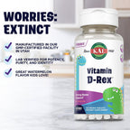 KAL Vitamin D-Rex, Vitamina D para Niños, Sabor Sandía Natural, 120 Micro Tabletas de Disolución Instantánea