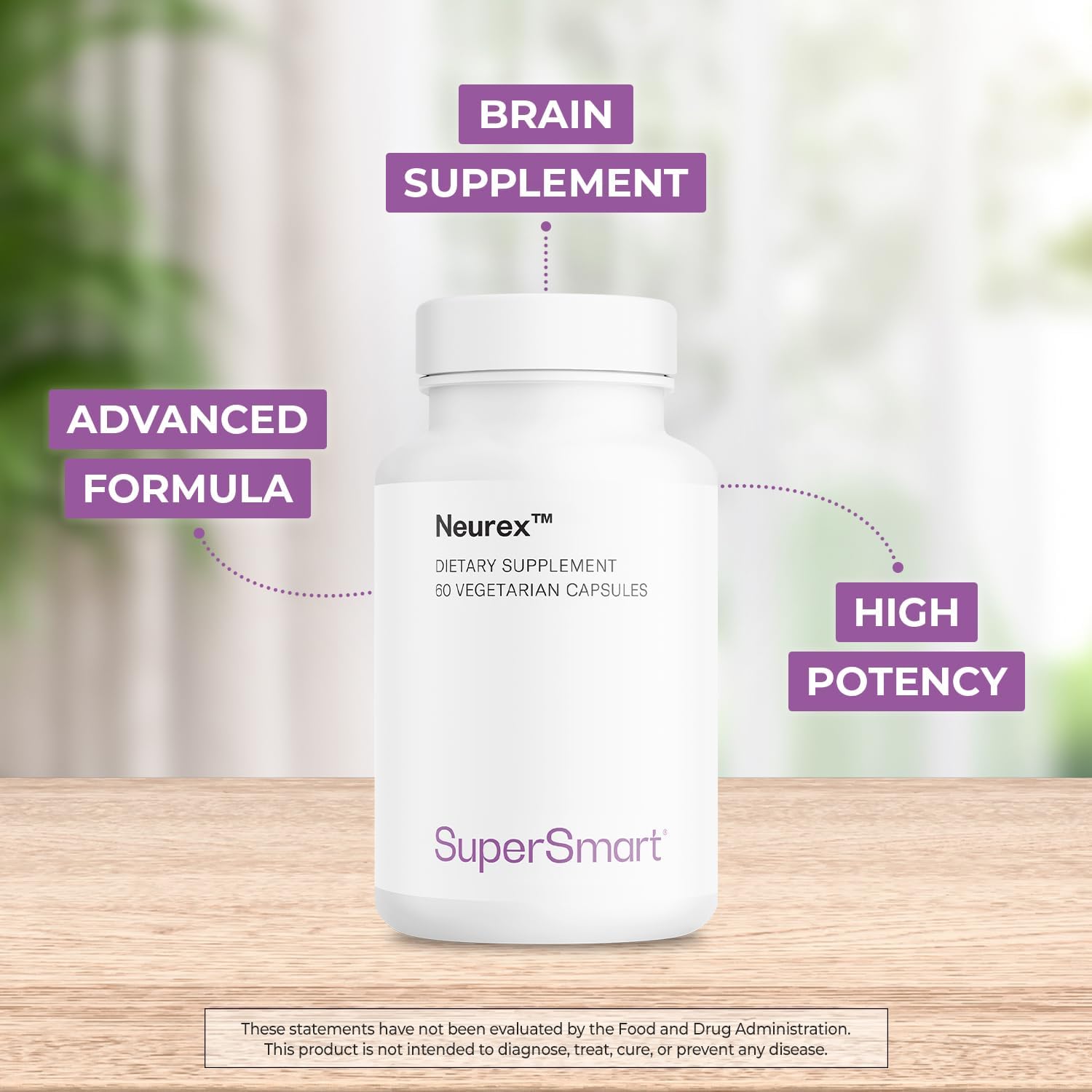 Supersmart - Neurex - Suplemento para la memoria y agilidad mental | Fórmula con Ginkgo Biloba, Bacopa Monnieri, GPC y Huperzina A | Sin OMG, sin gluten, vegano - 60 cápsulas vegetales