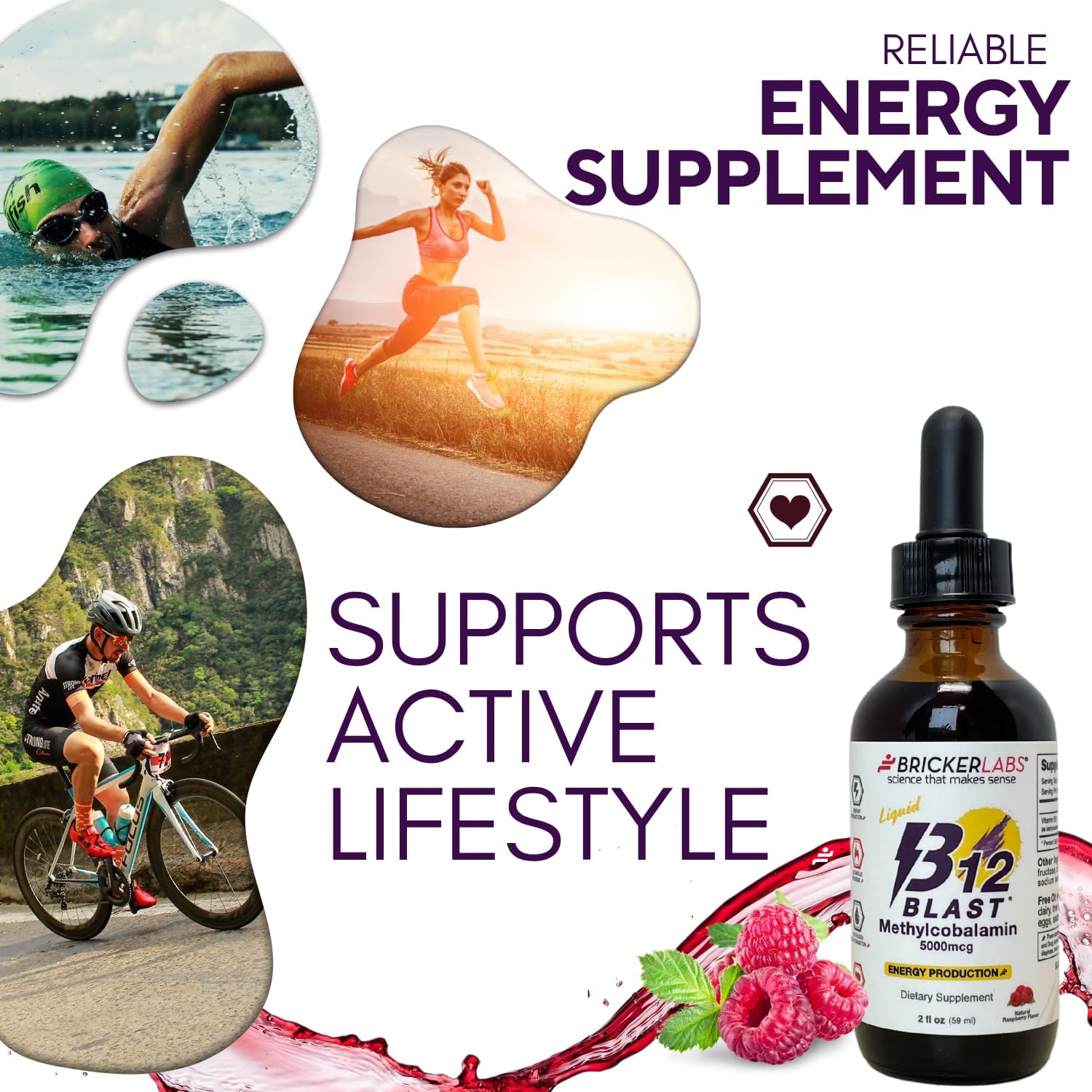 Bricker Labs B12 Blast Methylcobalamin 5000mcg, Great Tasting Sublingual Liquid Energy Vitamins -Vegan B12 Vitamins, Sustained Energy and Cellular Health Supplement - 59-Day Servings