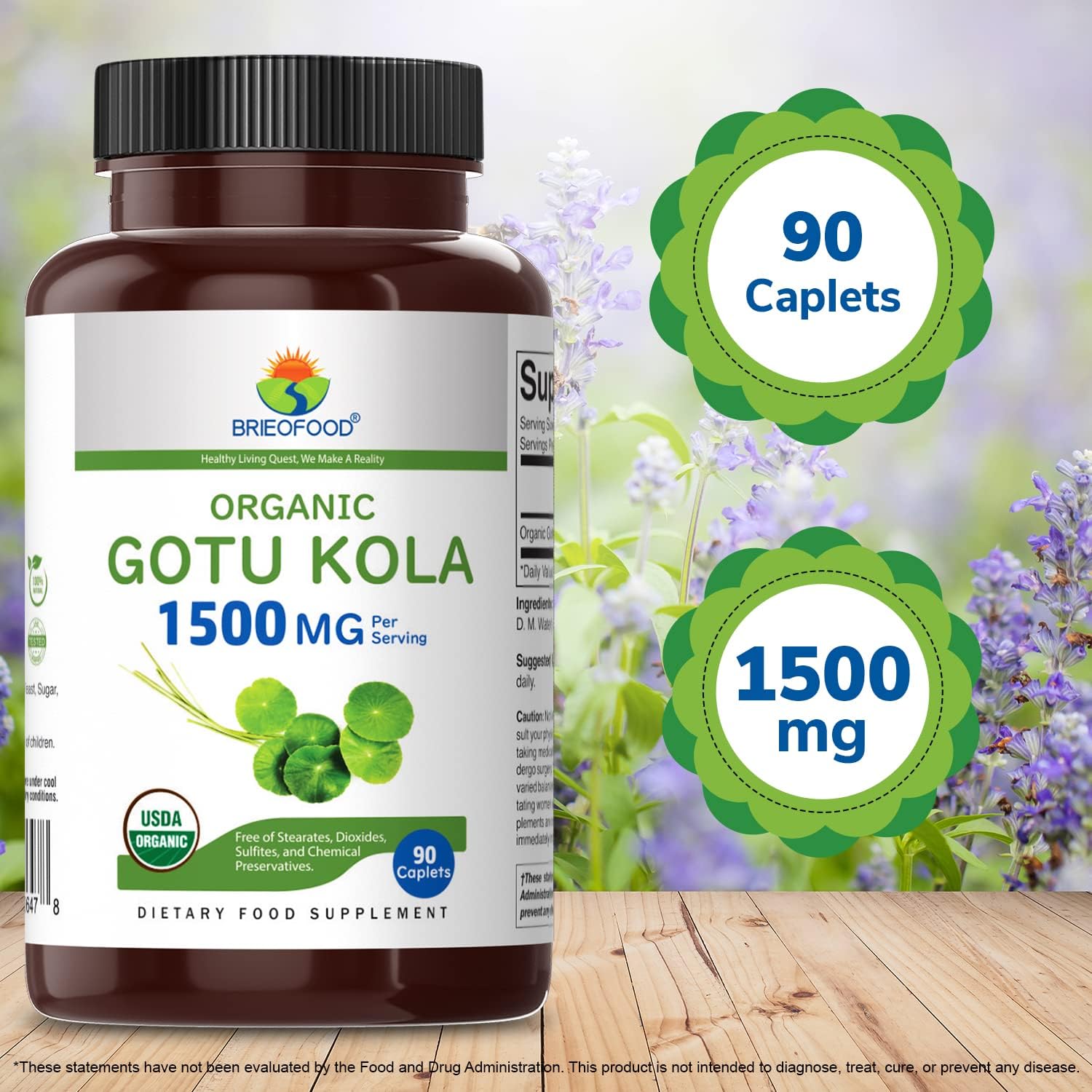 Gotu Kola Orgánico 1500mg, 90 Comprimidos Vegetarianos