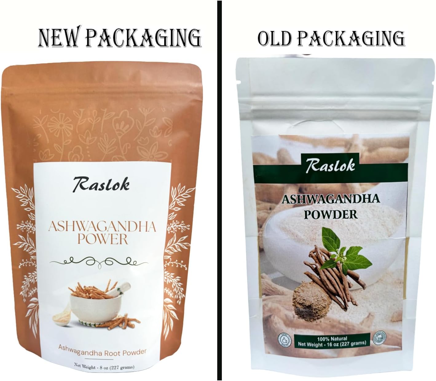 Raslok Ashwagandha en Polvo - Raíz de Grado A - No GMO, Vegano y Crudo de India (227 g)