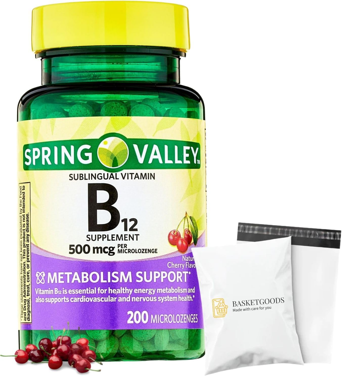 Sublingual B12 500 mcg - Spring Valley - Cherry Flavor - 200 comprimidos